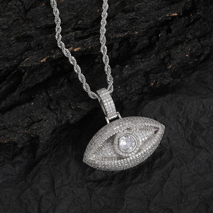 Collana con Ciondolo Occhio di Allah Hip Hop Completamente Tempestato di Zirconi, Placcato Oro in Ottone, Ciondolo Occhio di Allah con Diamanti in Zirconio - Product Image 3