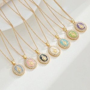 Offre Spéciale Religieux Jade Vierge <span class=keywords><strong>Marie</strong></span> Pendentif 18k Plaqué Or Diamant <span class=keywords><strong>Rose</strong></span> Hoop Pendentif Collier - Product Image 1