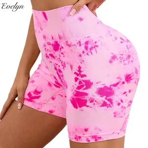 EVELYN OEM ODM Tie Dye Sports and Fitness Shorts High Waist Belly Contracting Peach Hip Hot Hip Lifting Shorts