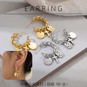 Boucles d'oreilles pendantes en alliage de zinc, forme géométrique croix dorée, tendance, cadeau, EDB-105 - Product Image 5