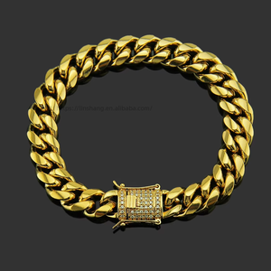 Stainless Steel Micro-inlaid Zircon <b>Cuban</b> Bracelet, Color-preserving Electroplated Smooth Domineering Trendy Men's Bracelet - Product Image 3