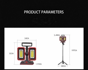 60W Rechargeable COB LED Travail Lumière Dimmable 6000lm 6500K Blanc Froid IP54 Trépied en Aluminium pour AC Atelier Route Construction Utilisation - Product Image 4