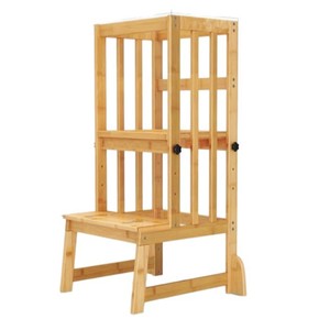 Child Kitchen Step <b>Stool</b> With Safety Rails <b>Bamboo</b> Adjustable Height Learning Tower For Toddlers - Product Image 5