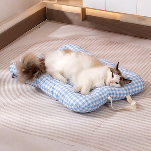 Cama a cuadros lavable a máquina para perros pequeños y gatos con almohada en forma de U - Product Image 2