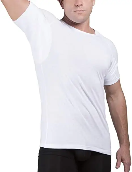 Snelle Verzending Mannen Plain White Modal/Spandex T-shirt O-hals Transpiratie Hemd Met Onderarm Zweet Pads