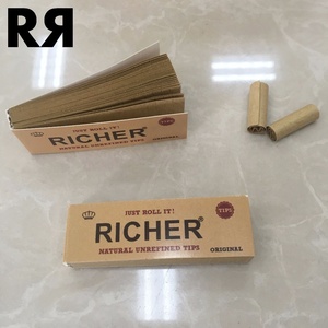 Richer Unbleached 60x20mm 150 GSM Anti-Curl Virgin Wood Pulp Non-Pore Rolling Filter Tips 50 <b>Leaves</b>/Booklet for Smoking Paper - Product Image 1