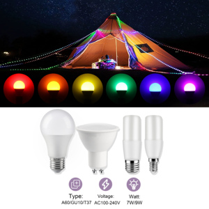 Nuevo <span class=keywords><strong>LED</strong></span> T37/A60/GU10 Luz de color E27/<span class=keywords><strong>E14</strong></span> IP20 <span class=keywords><strong>7W</strong></span>/9W 6 colores Luz de plástico Diseño moderno para la decoración del festival - Product Image 2