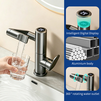 Robinet de lavabo moderne à affichage numérique et valve en céramique, mitigeur d'évier en aluminium pivotant à 360°, test de brume acide 72H, garantie 5 ans, compatible Maison Intelligente
