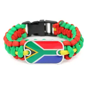カスタマイズ可能な色とロゴアフリカ国旗パラシュートコード命を救う織りブレスレット国旗550サバイバルパラコードブレスレット