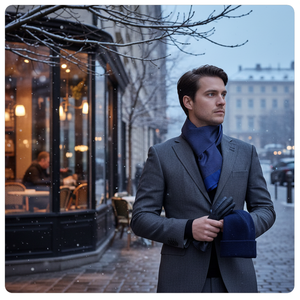 Exve Exclusive Navy Blue Double-Sided Scarf with Blue Polka Dot Print for Hat & <b>Glove</b> Sets - Product Image 2
