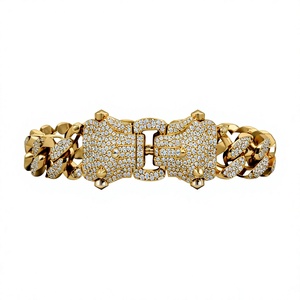 Hip Hop Tiger Head Cuban Chain <b>Bracelet</b> Gold Color Zircon Inlay Tai <b>Silver</b> Link <b>Bangle</b> Unisex Gift Jewelry - Product Image 3