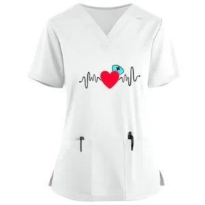 Scrub short sleeve comfortable spandex soft nurse care hospital uniform