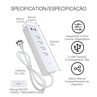 MOES WiFi akıllı güç brezilyalı duvar soket şerit ile TYPE-C * 1 + USB * 2, 10 Amp bölünmüş kontrol, akıllı yaşam Tuya APP