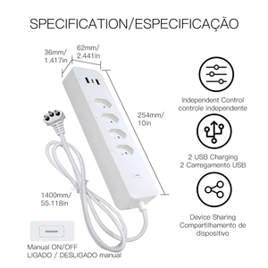 Tira de enchufe de pared brasileña MOES WiFi Smart Power con 2x1 + USB, control dividido de 10 amperios, aplicación Smart Life Tuya - Product Image 6