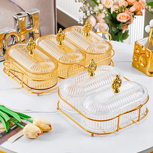 Boîte de rangement rectangulaire pour fruits secs avec compartiments, plateau de présentation en verre transparent pour bonbons et en-cas, pour salon, table basse, maison - Product Image 1