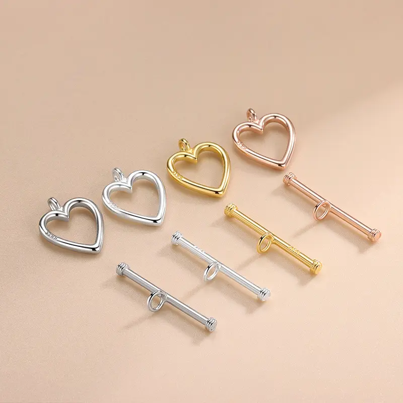 Wholesale Unique 925 Sterling Silver Hollow Out Heart OT Toggle Clasp For Necklace Bracelet Jewelry Making