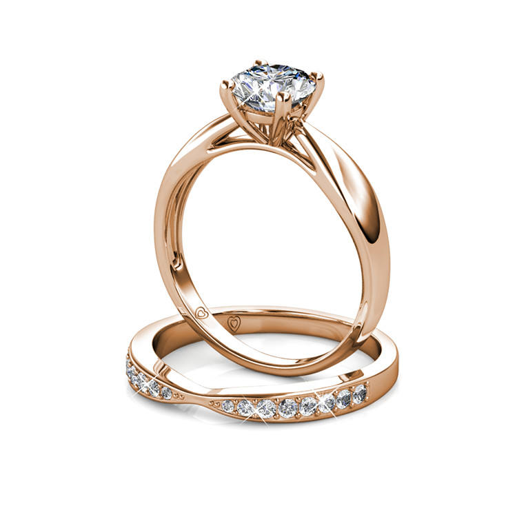 Brass 18K Rose  gold plated engagement ring set