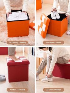 Banc de bout de lit pliable en cuir rembourré, ottoman de rangement pliant, repose-pieds de luxe pour salon, chambre et couloir - Product Image 2