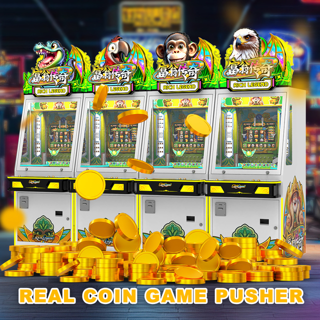 Rich Legend Coin Operated Coin Pusher Arcade Machine with Reward Accumulation System