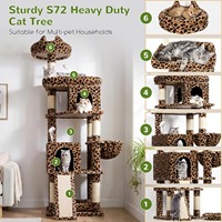 Arbre à chat en bois de luxe, plateforme rembourrée surdimensionnée, structure triangulaire stable, condos multi-niveaux, hamac, griffoir pour chats