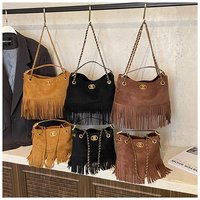Nouveau sac fourre-tout hobo en daim vintage léger avec fermeture éclair et franges pour femme