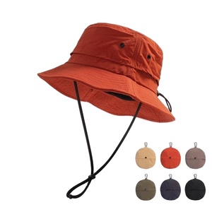 Al Aire Libre Popular resistencia UV Camping gorra logotipo personalizado Unisex pescador sombrero senderismo plegable cubo sombrero con cuerda - Product Image 1