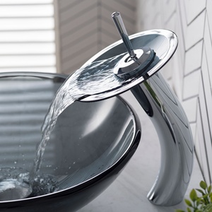 Personalizable cascada <span class=keywords><strong>Cuenca</strong></span> del grifo del baño con vidrio transparente <span class=keywords><strong>disco</strong></span> en cromo - Product Image 3
