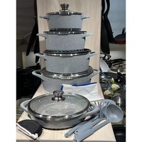 Ensemble de 17 ustensiles de cuisine en granit antiadhésif durable, casseroles et poêles en aluminium moulé sous pression, poignées amovibles, résistant au four, couvercles en verre trempé