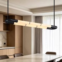 Lustre design en métal et albâtre espagnol, bande LED longue, noir italien 3000K, pour restaurant, hall d'hôtel, bureau de vente, comptoir de bar