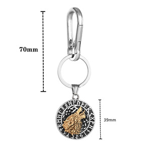 Porte-clés Tête de Loup en Acier Inoxydable, Pendentif Lettre Viking Nordique, Bijou pour Homme, Cadeau, Breloque, Accessoire Thème Animal - Product Image 4