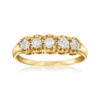 Bague en or plaqué 14 carats avec cinq pierres en zircone cubique pour femmes, bande en or texturée vintage, zircone cubique étincelante, bijoux élégants et classiques