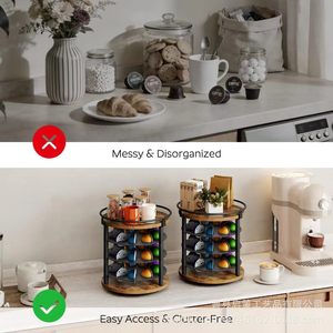 Wooden Multi Layer <b>Rotating</b> Storage <b>Rack</b> 3 Tiers Iron Frame For Coffee Pods And <b>Spice</b> Jars - Product Image 4