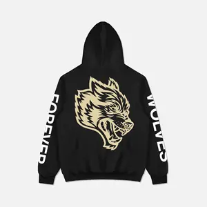 Custom wholesale spring/fall fashion casual loose round neck pullover letter wolf animals prints men's hoodie