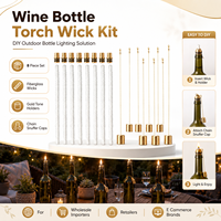 Kit de conversion de torche à bouteille en gros avec mèches en fibre de verre, adaptateurs dorés et capuchons à chaîne pour la décoration de jardin