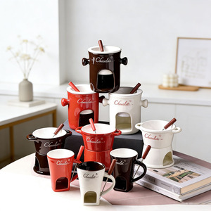 Mug à fondue <span class=keywords><strong>au</strong></span> chocolat personnalisé en céramique, outils à <span class=keywords><strong>fromage</strong></span> pour faire fondre, pot à chocolat en porcelaine, tasse à café en céramique avec fourchette, idéal pour un cadeau - Product Image 6
