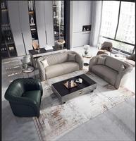 Ensemble de canapés en cuir de luxe, structure en bois, éponge, style minimaliste italien postmoderne, canapé d'angle en forme de U, sur mesure pour les grandes maisons