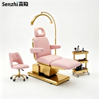 Lit de beauté électrique de luxe en cuir rose, lit de massage à 3 moteurs, mobilier de salon, station de soin du visage et des cils