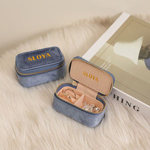 Customized Logo Hot Selling Velvet Cardboard Zipper Ring Jewelry <b>Box</b> Travel Earring Necklace Storage Packaging Jewelry <b>Box</b> - Product Image 5