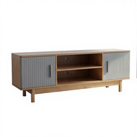 Meuble TV en bois avec 2 portes et étagères ouvertes, centre de divertissement, console multimédia TV, table avec pieds en bois massif pour salon