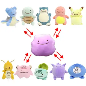 Peluche Pokémon Reversible de Ditto con 6 Diseños, Peluche de Snorlax, Charmander, Squirtle, Bulbasaur