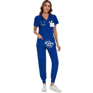 Stretch V-Neck <b>Scrub</b> <b>Top</b> & Jogger Pant with 8 Pockets Stretch V-Neck Women's Medical Set Uniforms & Costumes - Product Image 1