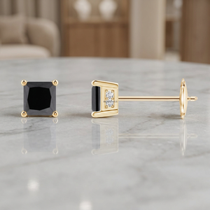 Pendientes de Diamante Negro Natural Corte Princesa, Chapados en Rodio, Estilo Vintage, Unisex, para Uso Diario, Oro 10K 14K 18K, Plata 925 935 - Product Image 1