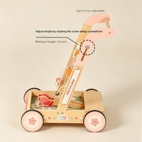 Marche-bébé en bois rose, panneau multi-activités pour l'éducation précoce, engrenages rotatifs, chariot de marche antidérapant, Montessori, motricité fine