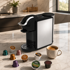 Cafetera Compacta de 1450W con Función de Preparación en Frío y Caliente, Multiadaptador, 19 Bares, Compatible con Múltiples Cápsulas, Máquina de Espresso - Product Image 1