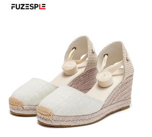 <span class=keywords><strong>Espadrilles</strong></span> <span class=keywords><strong>compensées</strong></span> minimalistes à bout fermé pour femme, avec semelle plateforme <span class=keywords><strong>chic</strong></span> en jute naturel, antidérapantes, pour les vacances - Product Image 1