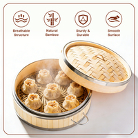 Panier vapeur en bambou à deux niveaux de 10 pouces, écologique, avec couvercle, pour restaurant, idéal pour les raviolis, les dim sum et la cuisine chinoise (vente en gros)