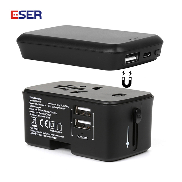 2022 Factory New Worldwide Magnetic Travel Adapter with Double USB Li-Polymer Battery Wireless Charger