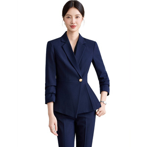 Women's Navy Suit Set Three Quarter Sleeve Anti-Wrinkle Office Lady <b>Work</b> Uniform Spring Autumn - Product Image 5
