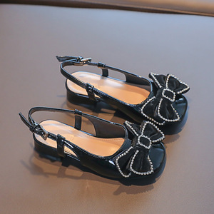 Sandalias de Princesa con Lazo de Terciopelo Borgoña para Niña Pequeña, Zapatos de Vestir con Tacón Bajo y Cristales, Sandalias con Lazo para Niña, Zapatos de Princesa para Fiesta de Bodas para Niña - Product Image 3