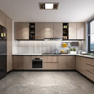 Nicogabinete personalizado, simples pedra de quartzo em forma de l, design de armário integral, cozinha